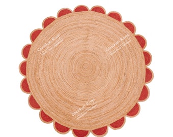 Tappeto rotondo intrecciato in juta, decorazione per la casa e il soggiorno, tappeto rotondo smerlato in juta, zerbino, tappeto in juta, tappeto da cucina, tappeto boho smerlato in juta, regalo per lei