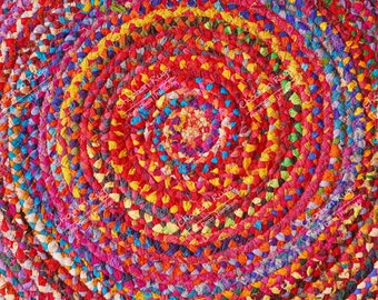 Hand Braided Bohemian Colorful Cotton Chindi Area Rug multi color Home Decor Rugs cotton area rugs Round Rug Home Decor Rag Rug Area Rug