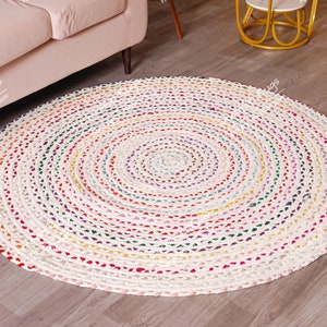 Multicolor Braided Round Cotton Rug,  Round Yoga Mat, Bohemian Round Rug, Round Doormat, Living Room Rug Vintage Rug, Round Cotton Carpet