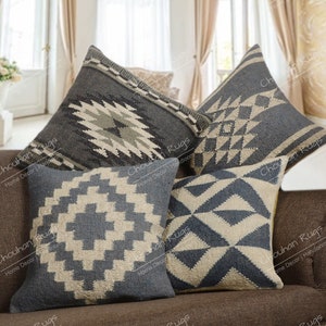 4 Set jute Vintage Kilim Pillow,Home Decor,Handwoven Turkish Pillow,Moroccan Pillow,Decorative Throw Pillow, Kilim Cushion Cover,Jute Pillow Set 5