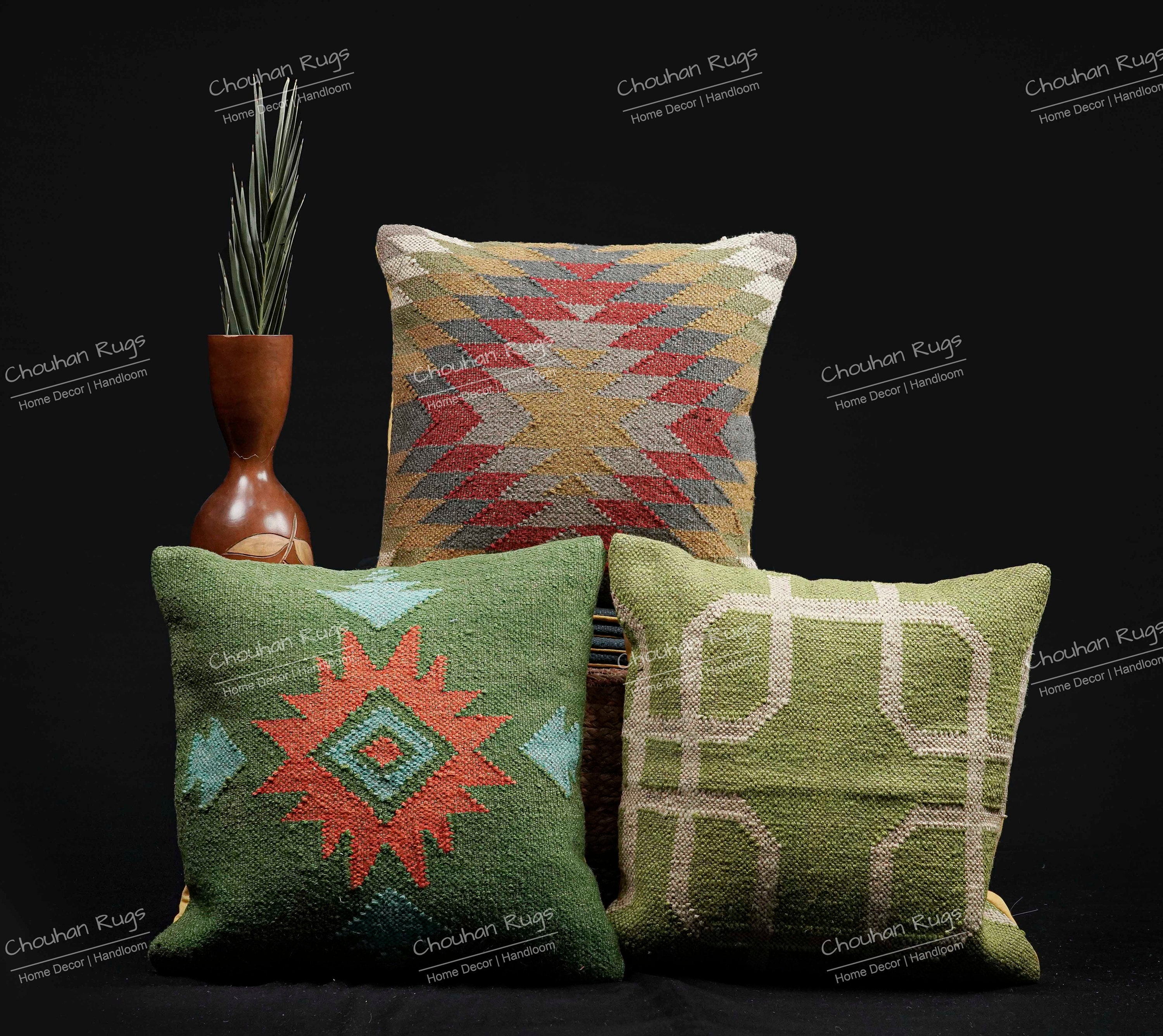 Fair Trade Kelim kussenhoes 45 x 45, jute kussenslopen, handgemaakte kussensloop, decoratieve sierkussens, handgeweven Kelim tapijtkussen, woondecoratie kussens voor woonkamer (patroon 10