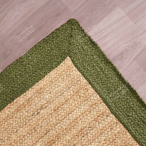 Beige with Dark Green Border Handmade Jute Braided Rug Custom Size Rug Bohemian Home Decor Rugs Large Area Rugs Vintage Living Room Rugs
