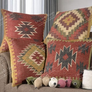 4 Set jute Vintage Kilim Pillow,Home Decor,Handwoven Turkish Pillow,Moroccan Pillow,Decorative Throw Pillow, Kilim Cushion Cover,Jute Pillow