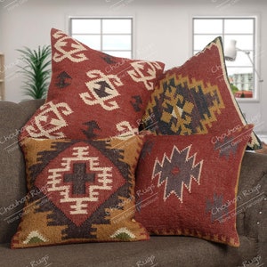 4 Set jute Vintage Kilim Pillow Home Decor Handwoven Turkish Pillow Moroccan Pillow Decorative Throw Pillow Kilim Cushion Cover Jute Pillow Style 3