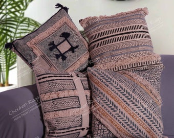 Fundas de almohada bohemias de inspiración vintage con bordado a mano, perfectas para añadir un toque de elegancia a la decoración de tu hogar. Juego de 4.