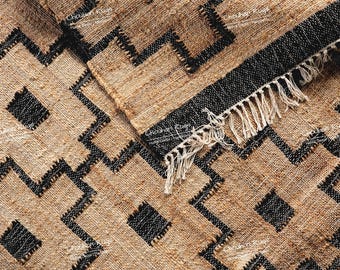 Natural Cotton Jute Moroccan Inspired Rug in Black Design, Hand Woven Bohemian Decor Inspired, Boho Scandinavian Decor