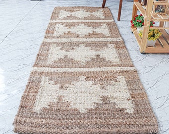Tappeto da corridoio in canapa e iuta intrecciato a mano: beige e bianco sporco, ecologico
