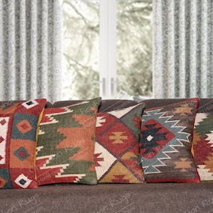 5 Set of 45x45cm Wool jute cushion covers, Throw Pillow Set, Handloom Pillow covers, Handwoven Kilim Pillow Covers, Christmas Gifts,