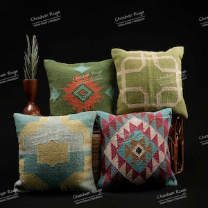 Indian Handwoven 4 Set of 45x45cm Designer Wool Jute Cushion Covers Home Decor Sofa Pillow Covers Bohemian Pillow Cover Decorative Pillows