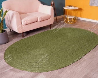 Tapete oval de juta trançado à mão: verde escuro, decoração indiana feita à mão