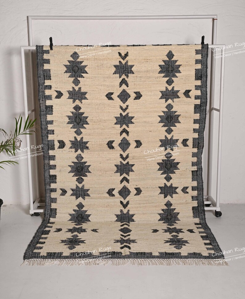 Vintage Jute Rug Handwoven Every Color Cottton Jute Rug White Fringes