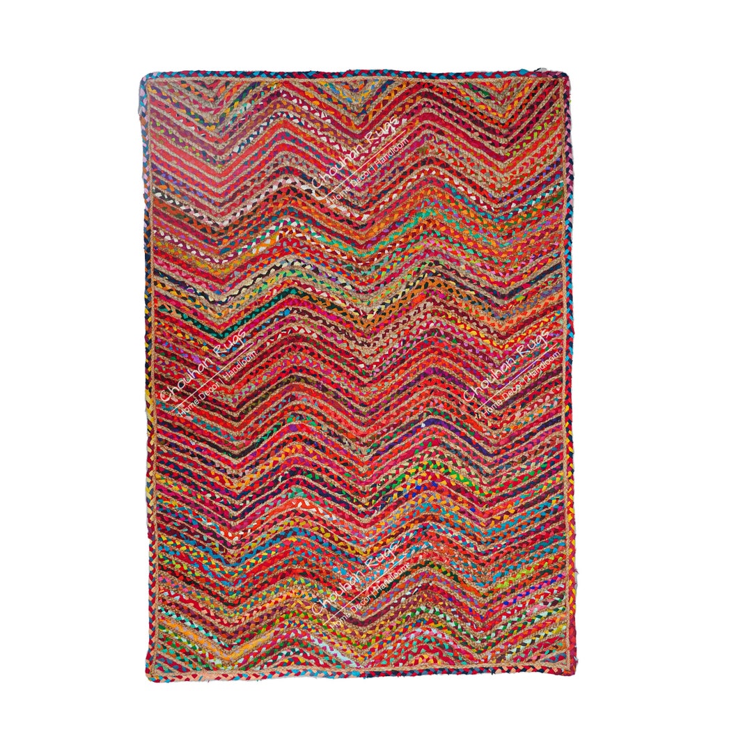 Handmade Multicolor Colorful Jute and Cotton Braided Rectangle Rug ...