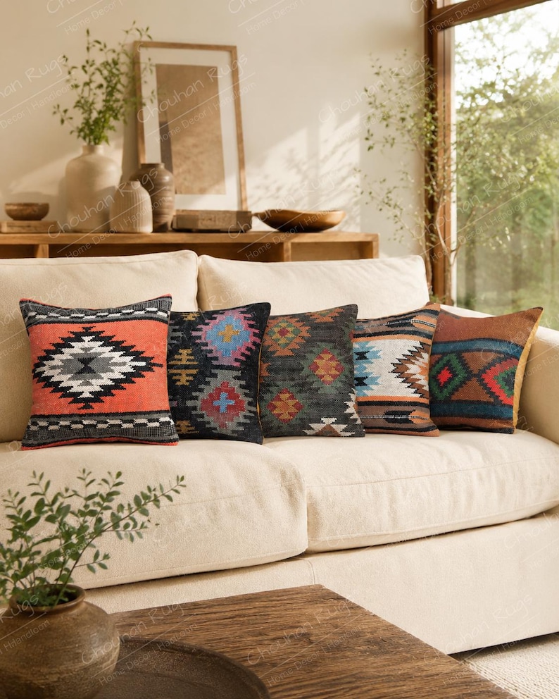 45x45cm designer jute pillowcases, Bench cushion cover, Floor cushion cover, Pure jute Pillow Cover, Handmade Christmas Gifts, Boho Pillow Design 1
