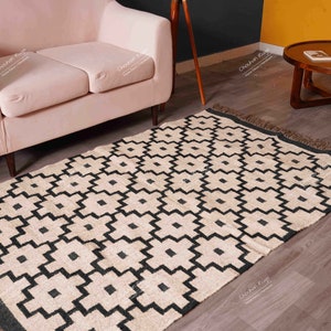 Wool and Jute Rug Handmade, Kilim Dhurrie Rug, Traditional Indian/WOOL JUTE RUGS Indian Handwoven Kilim Jute Rug Dhurrie Gift for Her