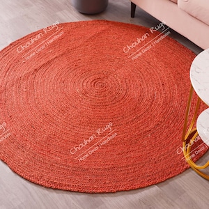 Hand Braided Red Jute Round Rug Area Round Rug Custom Size Round Rug Christmas Gift Indian Handmade Jute Rug Home Decor Rug Moroccan Rug