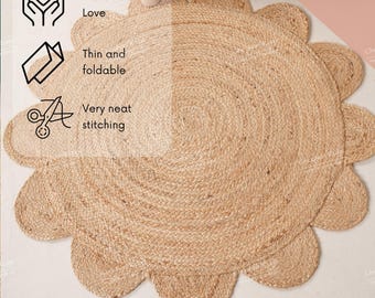 Handmade Natural Round Scalloped Jute Rug in Premium Quality Customize Round Jute Rug
