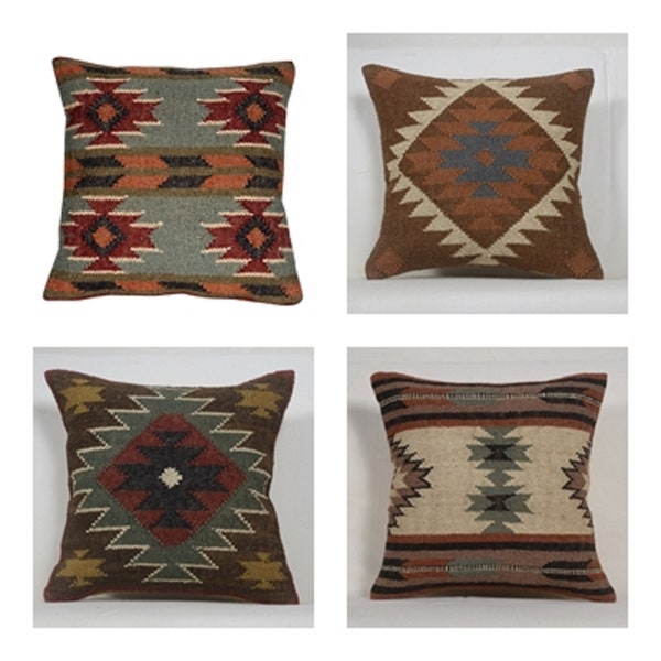 4 set of Indian Handwoven Jute Cushion Cover 18x18 Decorative Jute Square Pillow Cases Hand loomed Indian Pillows Covers