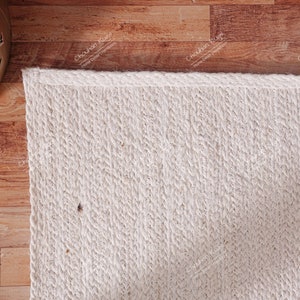 Hand Braided White Scandinavian Rectangle Jute Rug, Custom Size Rug, Living Room Decor Rug, Handmade Jute Rug, Home Decor, Eco Friendly Rug
