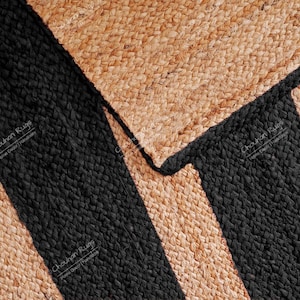 Handmade Natural Jute Braided Rug With Black Stripes Custom Size Rug Boho Decor Rug