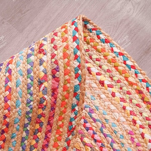Beautiful Handmade Multicolor Jute and Cotton Braided Round Rug Tie Dye Color Round Rug Antique Rug Bedside Round Chindi Rug Circle Rug