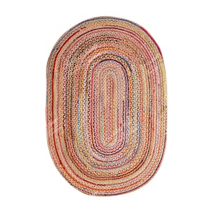 Homestead Harmony: Oval Jute And Cotton Braided Mats, Natural Charm Oval Cotton Braided Floor Rugs, Living Room Decor Cotton Oval Rug