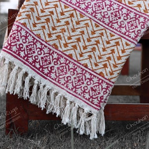 Indian Soft Cotton Throws Blankets for Sofas Hand Loom Hand Block Printed Bed Runner Boho Cotton Fringed Blanket Beach Throw