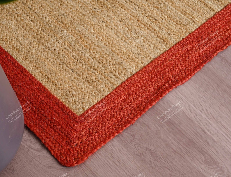 Decorative Handmade Braided Natural Jute Rug and Runner With Red Border