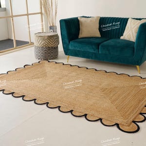 Scalloped Pattern Jute Rug, Hand Braided Rug, Natural Jute Rug, Every Color Scalloped Border Rug