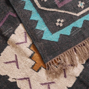 Vintage Wool Jute Kilim Rug, Handwoven, Wool and Jute Rug Handmade, Kilim Dhurrie Rug, Traditional Indian jute Area rug