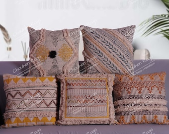 Exquisito juego de almohadas Kilim tejidas a mano de 5 piezas, bordado de inspiración navideña, comodidad vintage, funda de cojín decorativa, almohada de tiro de algodón