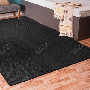 Custom Hand Braided Black Jute Rug: Bohemian Floor Decor