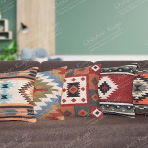 Indian Handwoven 5 set of 45x45 cm Wool jute Pillow Covers, Kilim Pillow Covers, Decorative Sofa cushion covers, Christmas Gifts