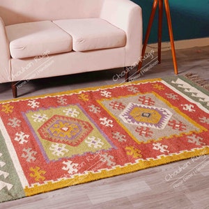 Wool Jute Traditional Kilim Rug, Indian Rug, Vintage Rug, Oushak Rug, Vintage Kilim Rugs, Kilim Rug