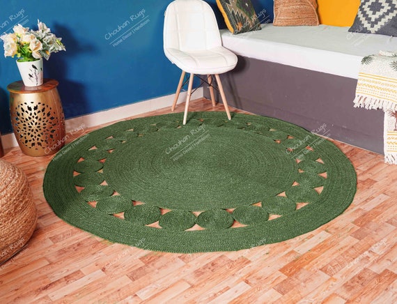 Tapis Rond En Jute Tressé Fait Main - Aspect Rustique, Beige Et Jaune, Plusieurs Tailles