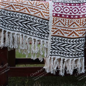 BOHO Floral BLANKET in Block print, Mud cloth throw blanket couch, Vintage home decor, Unique Handmade gift for her, Christmas gift