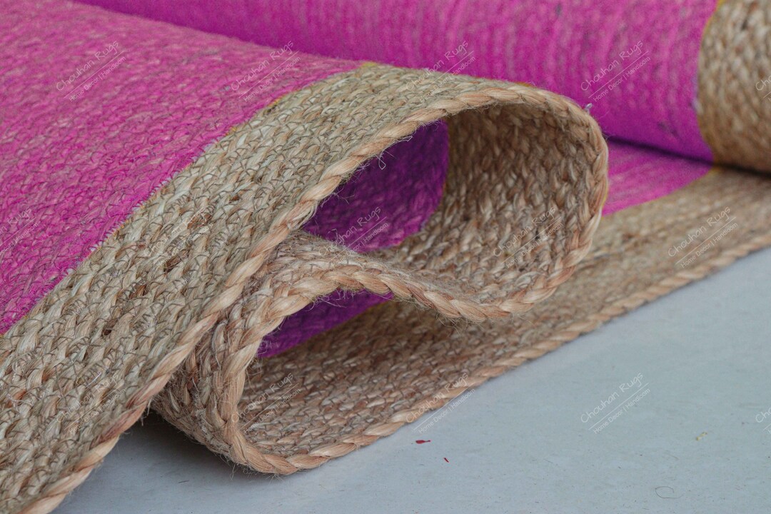 Indian Handmade Various Color Jute Braided Rug With Beige Border Boho ...