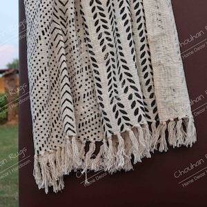 Luxurious Handcrafted Cotton Throw Blanket with Tassels - Exquisite Artisanal Design for Bed or Sofa Indian Handmade Throw Blanket