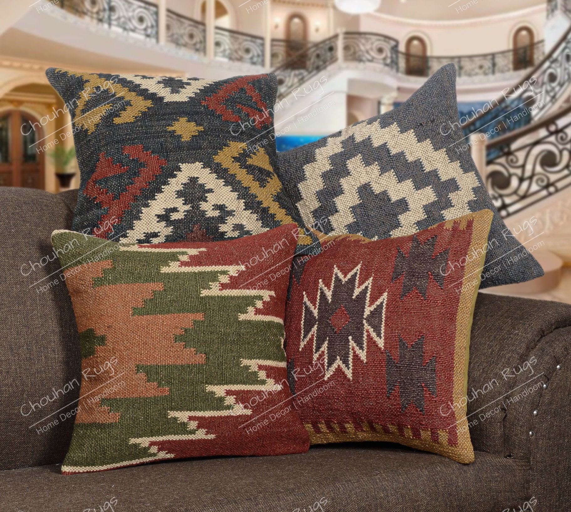 Cushion Covers 18 Inch Set of 2 Decor Throw Pillows Cover Pillow Cases Wool  Jute