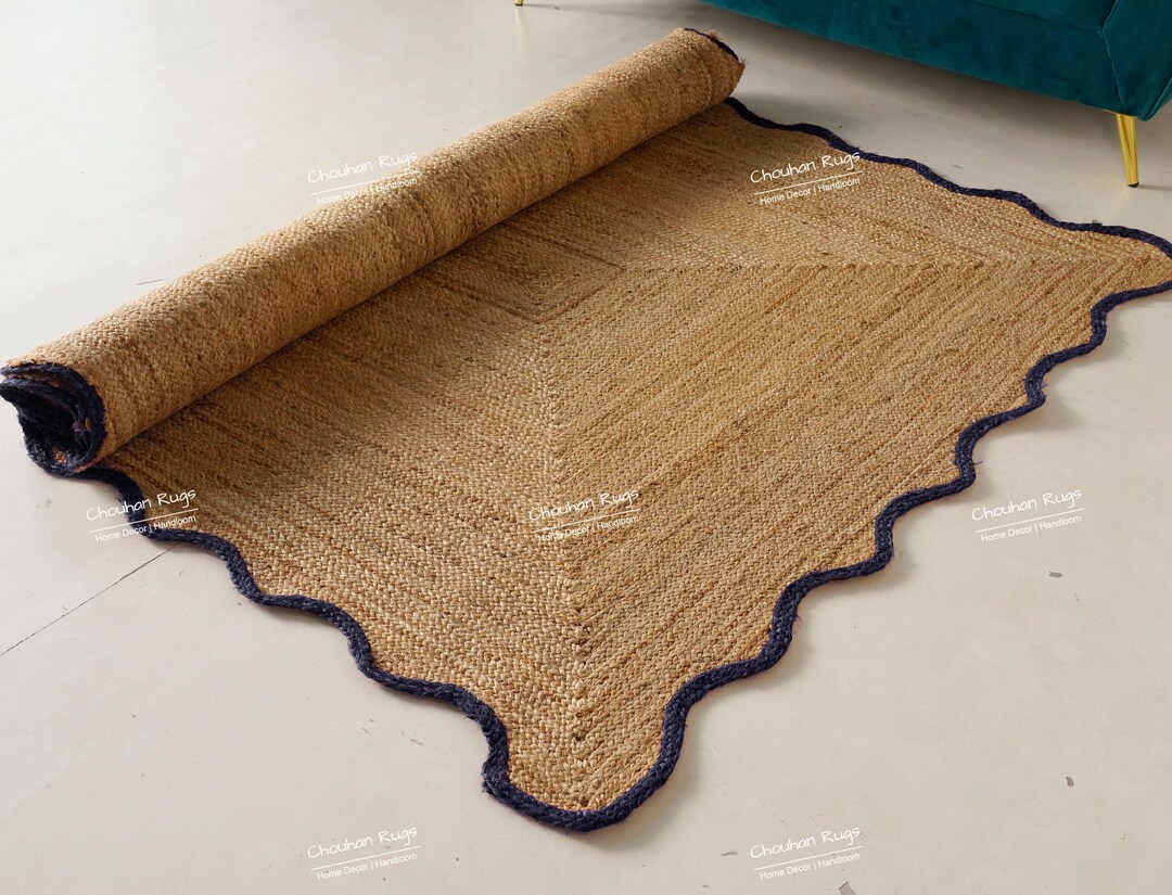 Custom Braided Rectangle Rug Custom Size Hand Braided Rectangle Scalloped Jute Rug Natural Jute Area ...