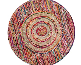 Hand Braided Multicolor Colorful Jute Cotton Round Rug Custom Size Rug Home Decor Rugs Area Round Rug Indian Handmade Rug Living Room Rug