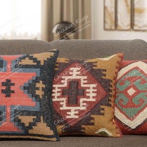 3 Pcs set of Hand loomed Cushion Covers Jute pillows Covers 18x18 Inches Home Decor Sofa Pillows Cases Indian Vintage Cushion Covers