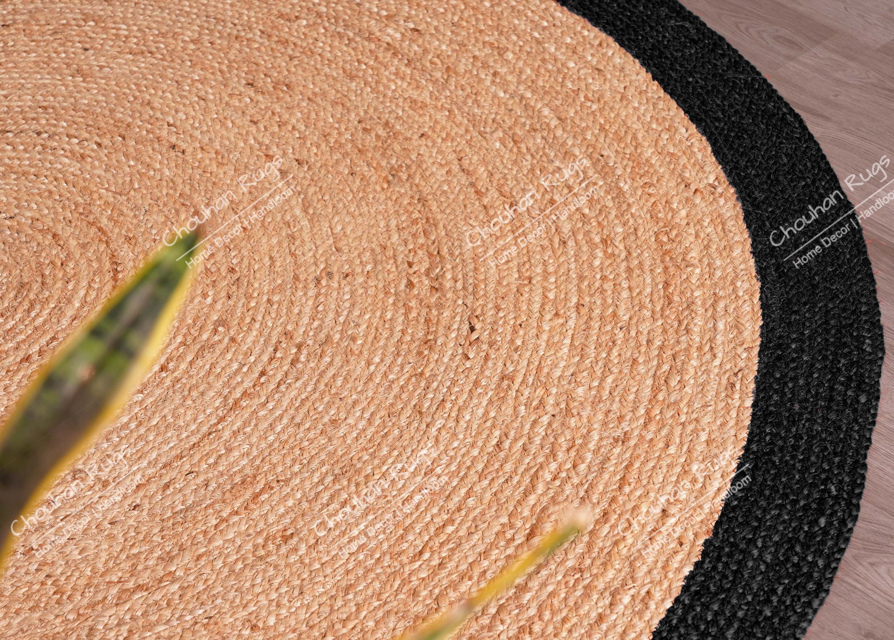 Round Jute Rug Black Border - Natural Braided Circle Rug - Eco