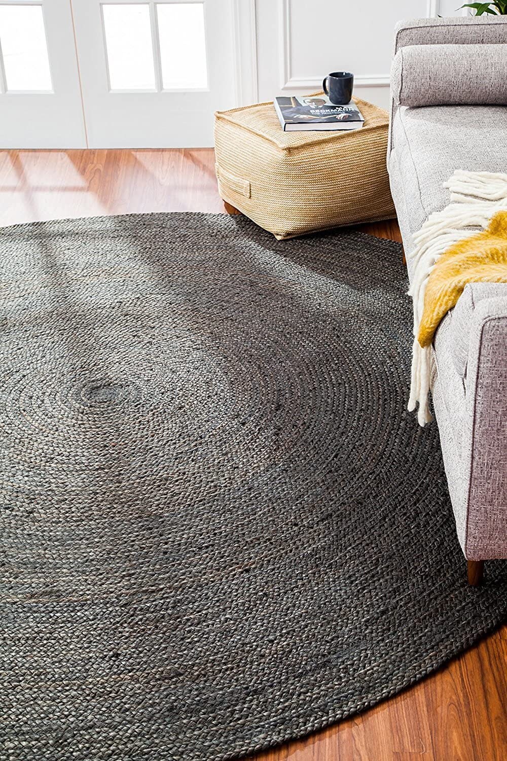 4x45x510x1012x12 Ft. Black Jute Round Rug Natural Jute Hand Etsy