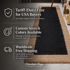 Handwoven Hemp Jute Runner Rug, Black Center Stripe Natural Fiber Rug, Boho Farmhouse Hallway Runner, Rustic Entryway Decor Carpet image 4