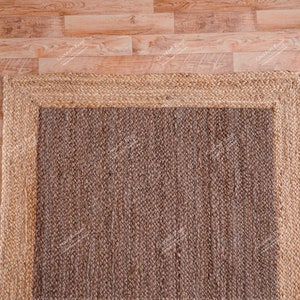 Hand Braided Gray With Natural Border Jute Rug, Runner Area Rug Custom Size Rug Indian Handmade Jute Rug Home Décor Rug Moroccan Rug