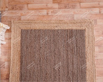 Geflochtener Juteteppich, Handgewebter Boho Teppich aus Naturfaser, Rustikaler, umweltfreundlicher Wohnzimmer Schlafzimmer Eingangsbereich Bodenteppich