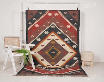 9x12, 12x16 Ft. Handwoven Wool Jute Kilim Rug Multicolor Large Jute Area Kilim Rug