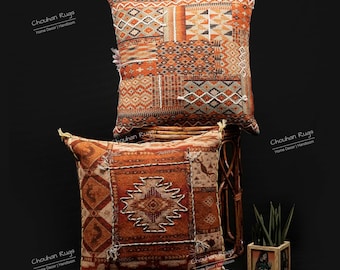 Indian Handwoven set of 2 Vintage Kilim 18x18 Inches Embroidery Cotton Printed Decorative Throw Pillow Covers Bench/Couch/Sofa Cushion Cover