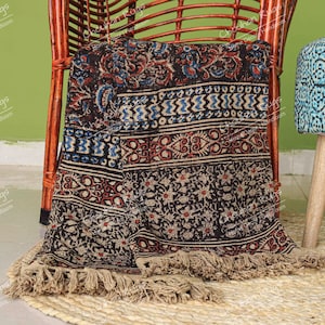 Indian Handmade Embroidery Throw Blanket Bohemian Cloth Bed cover with Tassels Hand-Loomed Block Print Cotton Sofa Throw, Soft Cotton Throws