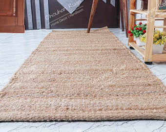 Handmade Hemp Jute Floor Rug, Natural Fiber Minimalist Carpet for Nordic Inspired Interiors, Natural Jute Hemp Runner Rug, Custom Size